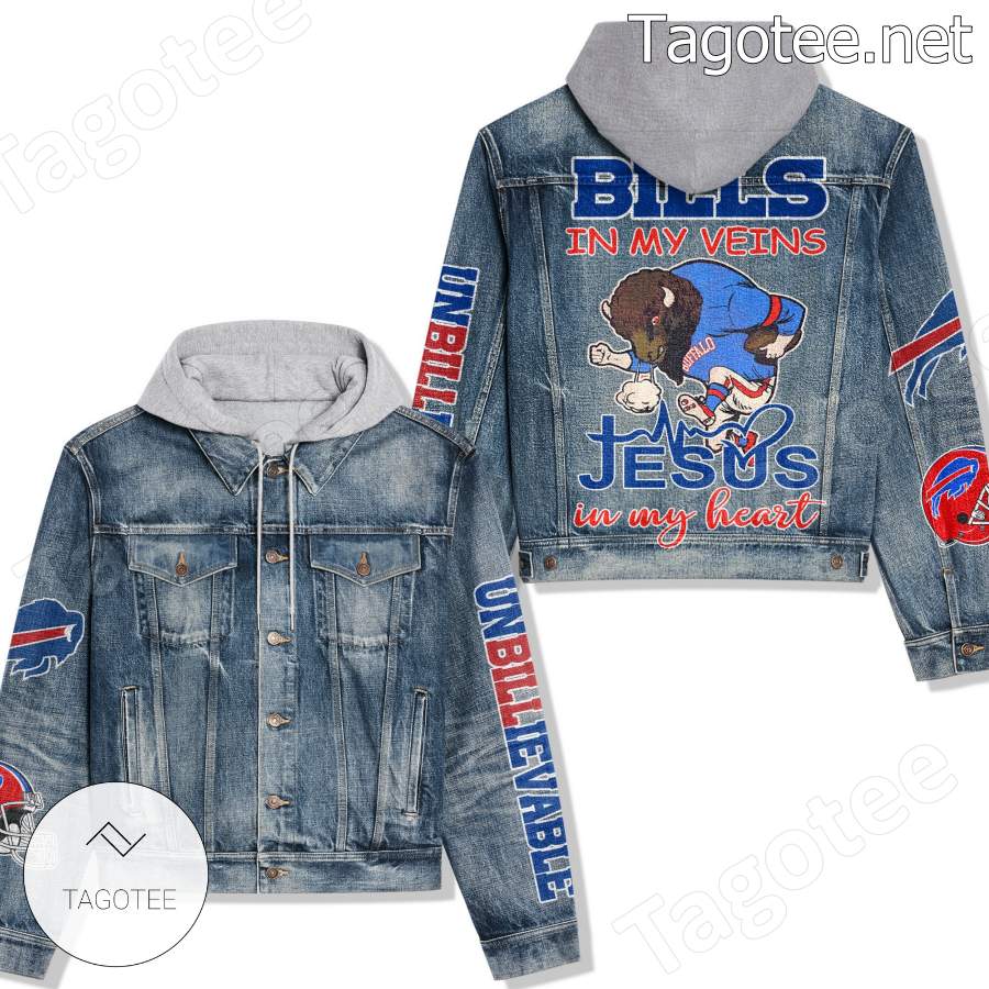 Buffalo Bills In My Veins Jesus In My Heart Hooded Jean Jacket