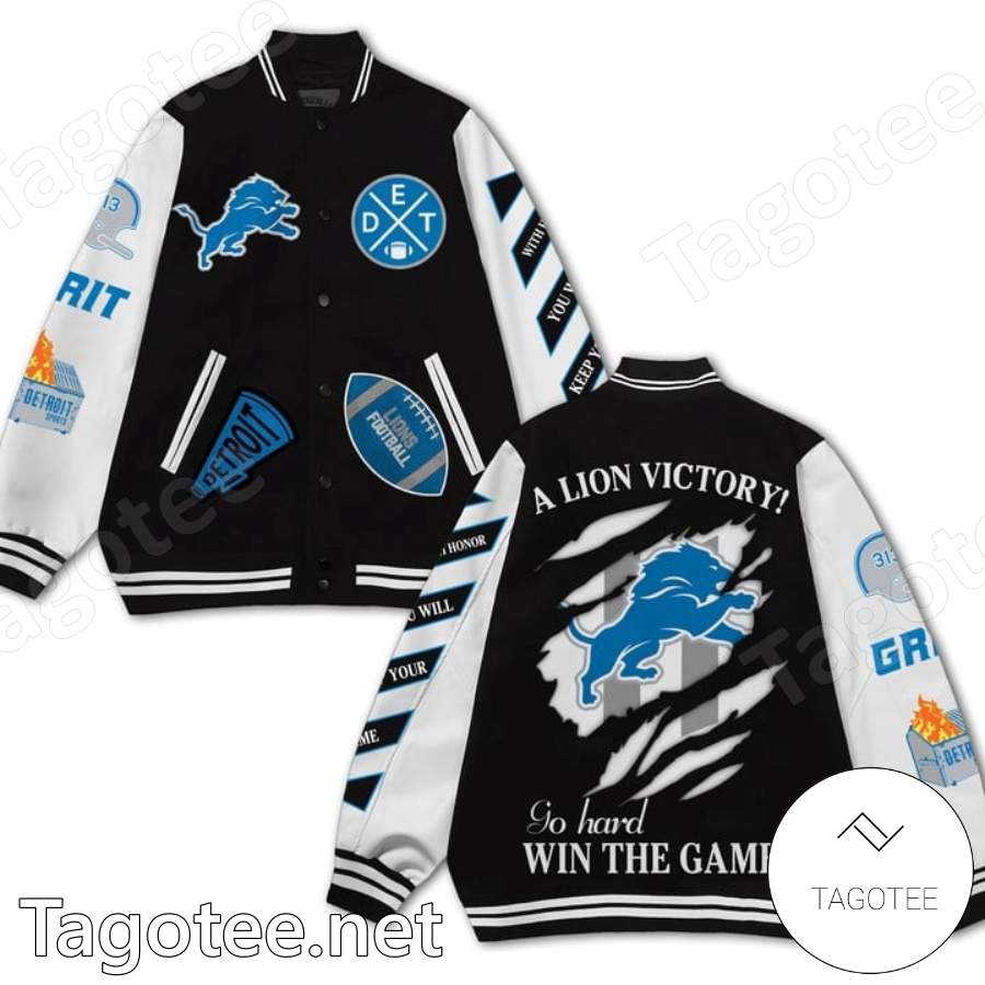 Detroit Lions A Lion Victory Go Hard Win The Game Varsity Jacket