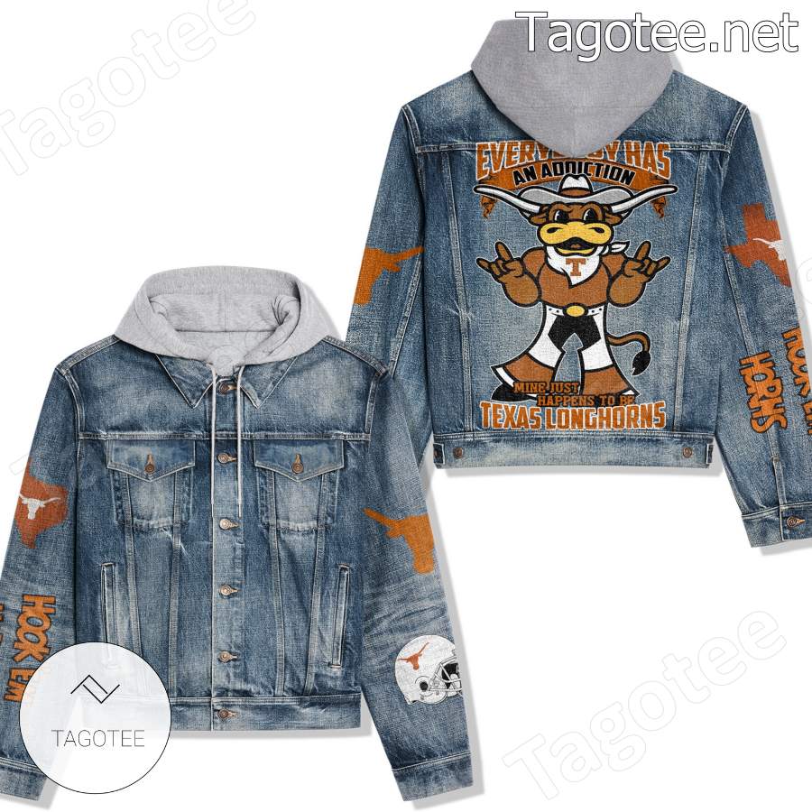 Everybody Has An Addiction Mine Happens To Be Texas Longhorns Hooded Jean Jacket