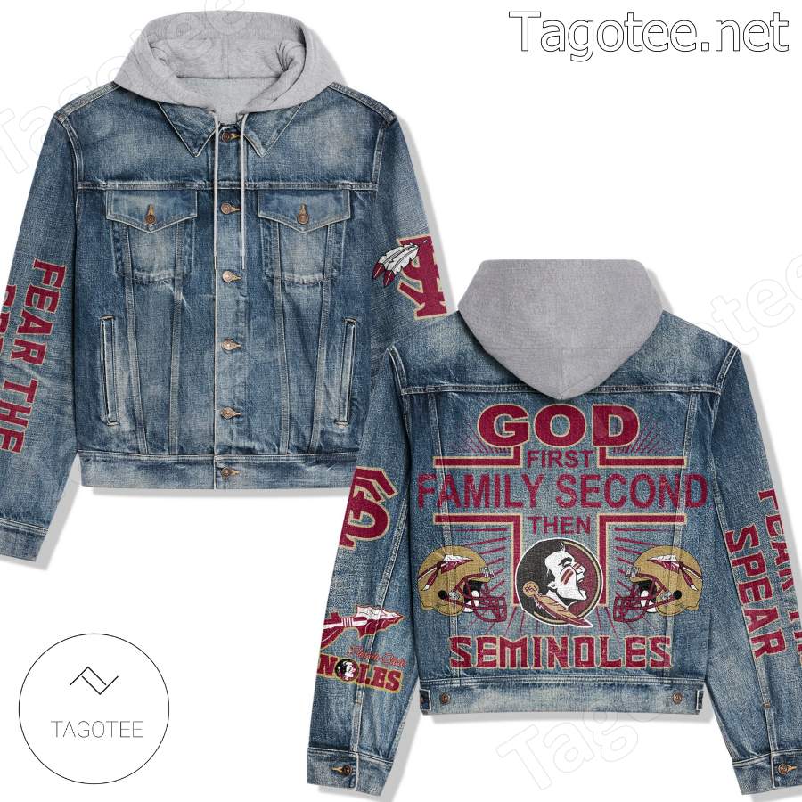 God First Family Second Then Florida State Seminoles Hooded Jean Jacket