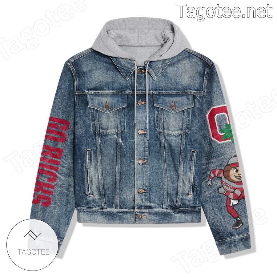God First Family Second Then Ohio State Buckeyes Hooded Jean Jacket a