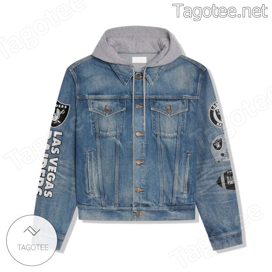 God First Family Second Then Raiders Football Hooded Jean Jacket a