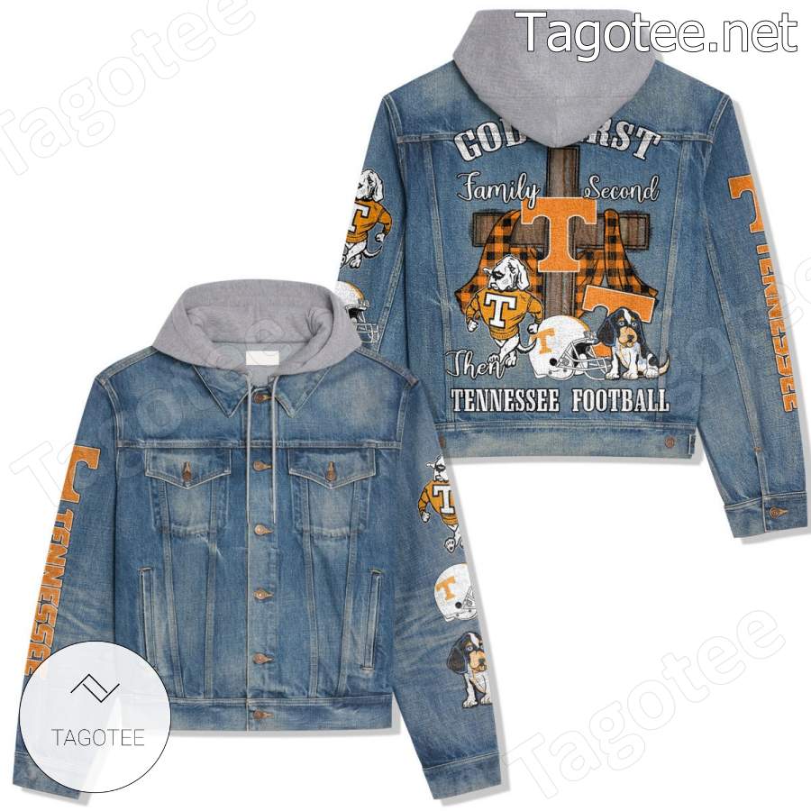 God First Family Second Then Tennessee Football Hooded Jean Jacket