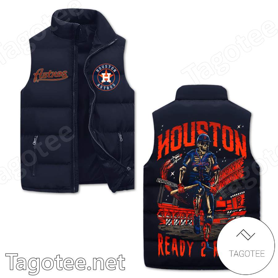 Houston Astros Ready 2 Reign Skull Men's Sleeveless Puffer Jacket