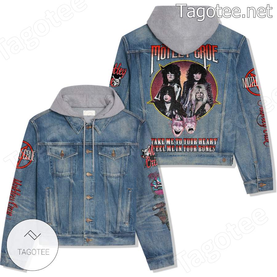 Motley Crue Take Me To Your Heart Feel Me In Your Bones Hooded Jean Jacket