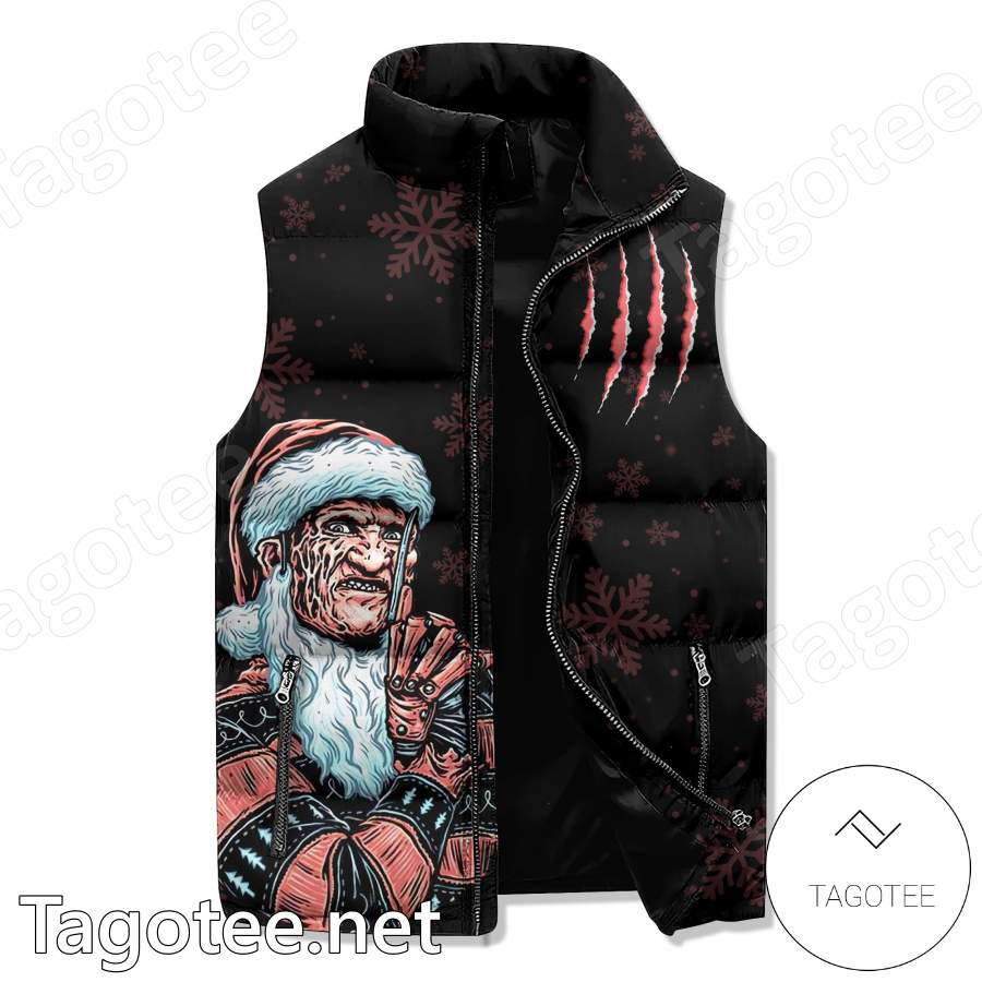 Freddy Krueger Christmas He Sees You When You're Sleeping He Knows When You're Awake Puffer Vest a
