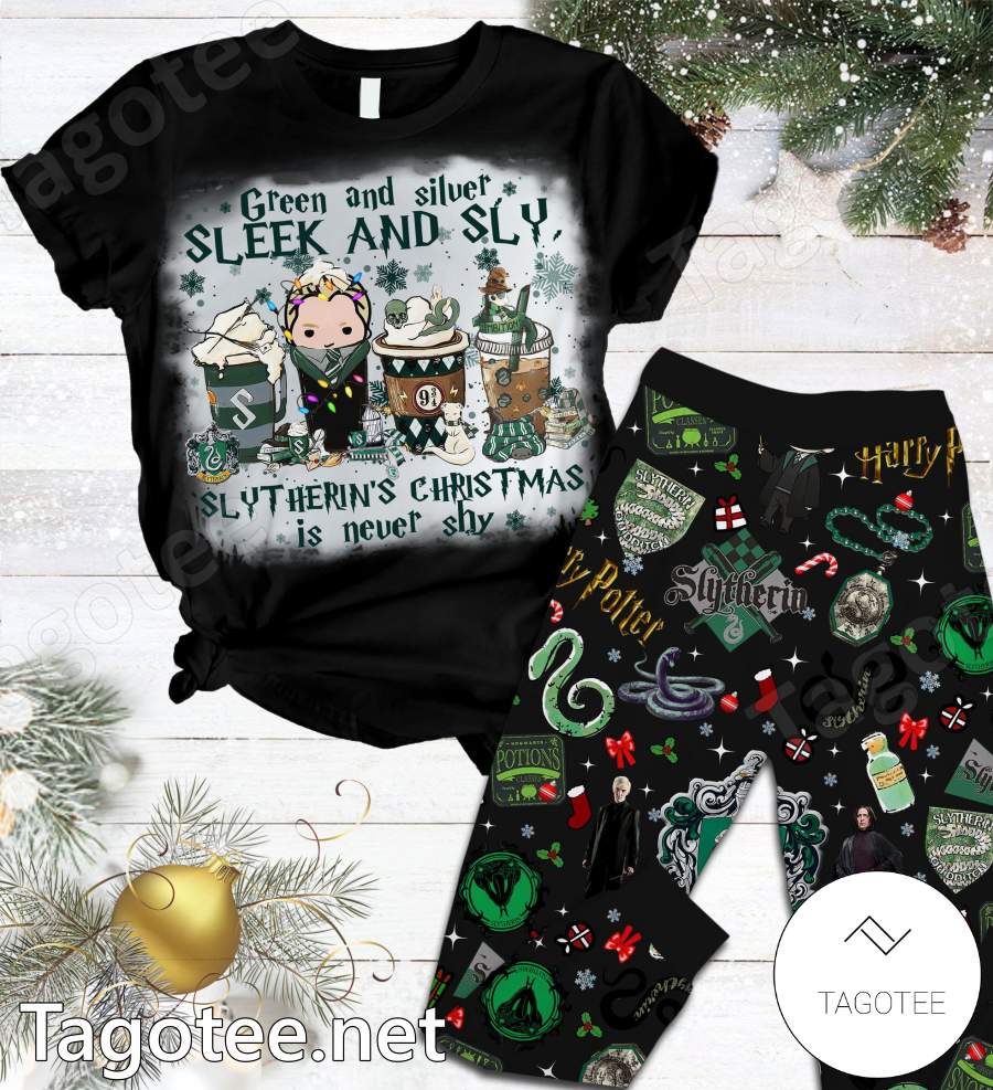 Harry Potter Green And Silver Sleek And Sly Slytherin's Christmas Is Never Shy Pajamas Set
