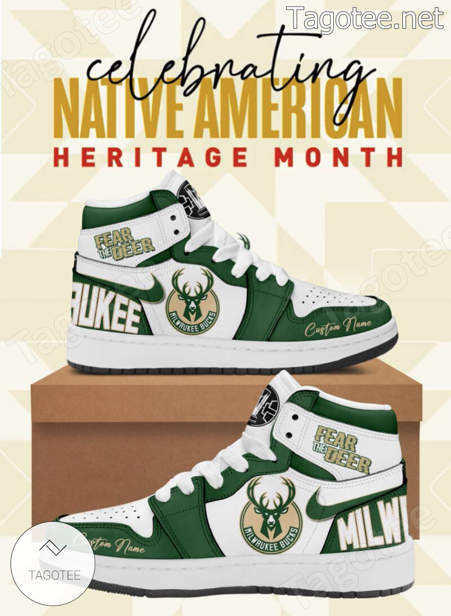 Milwaukee Bucks Fear The Deer Celebrating Native American Heritage Month Personalized Air Jordan High Top Shoes